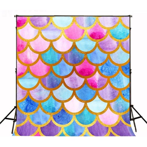  Kate 6.5ft(W) x10ft(H) Mermaid Scales Photography Background Microfiber Watercolor Fish Scales Princess Party Backdrop (0-18 Years)