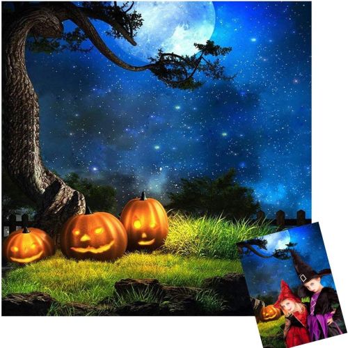  Kate 10x10ft Halloween Night Photography Backdrops Blue Sky Moon Background Photo Pumpkin Backdrop Booth