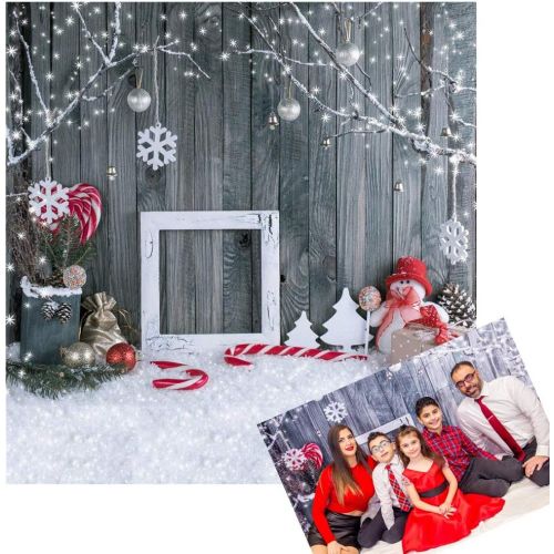  Kate 10x10ft Christmas Photography Backdrops Gray Wood Wall Background Cute Snowman Snowflake Backdrop