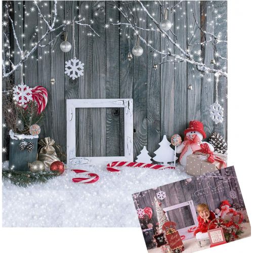  Kate 10x10ft Christmas Photography Backdrops Gray Wood Wall Background Cute Snowman Snowflake Backdrop