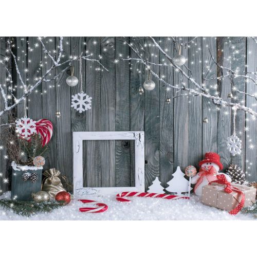  Kate 10x10ft Christmas Photography Backdrops Gray Wood Wall Background Cute Snowman Snowflake Backdrop