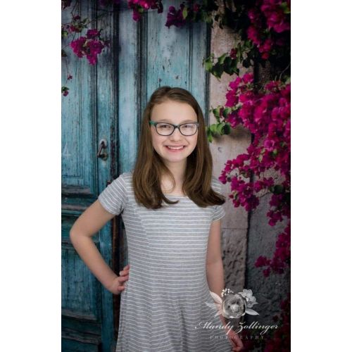  Kate 10x10ft Blue Wood Door Photography Backdrops Nature Flowers Backgrounds for Wedding Photo Background