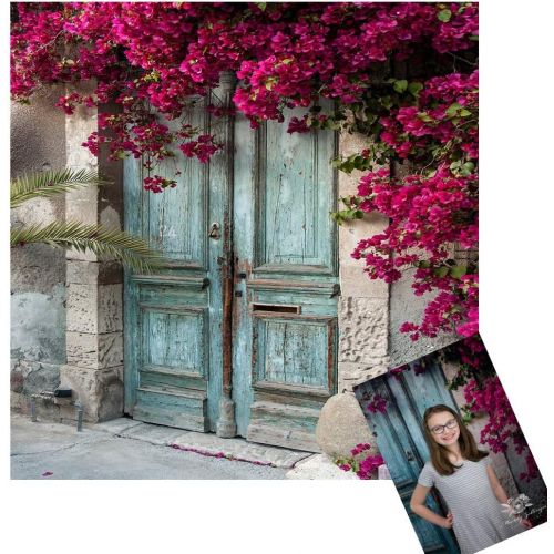  Kate 10x10ft Blue Wood Door Photography Backdrops Nature Flowers Backgrounds for Wedding Photo Background