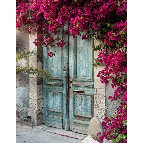  Kate 10x10ft Blue Wood Door Photography Backdrops Nature Flowers Backgrounds for Wedding Photo Background