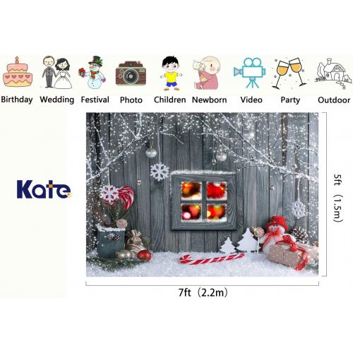  Kate Grey Wood Wall Photography Backdrops White Snowflake Background for Photobooth Cute Snowman Backdrop Shooting (10x10ft)