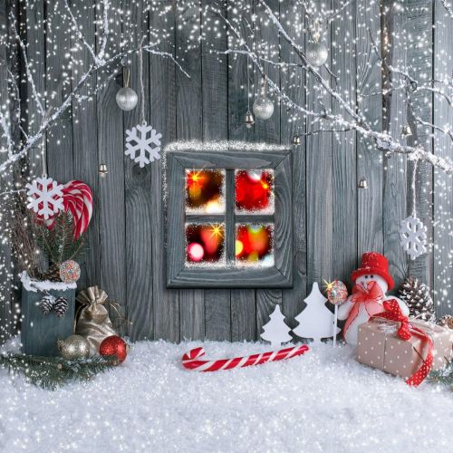  Kate Grey Wood Wall Photography Backdrops White Snowflake Background for Photobooth Cute Snowman Backdrop Shooting (10x10ft)