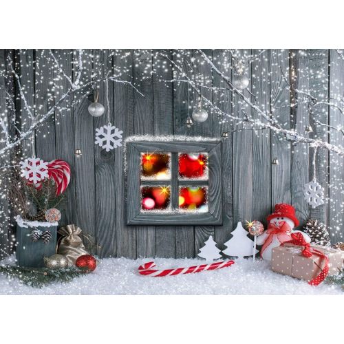  Kate Grey Wood Wall Photography Backdrops White Snowflake Background for Photobooth Cute Snowman Backdrop Shooting (10x10ft)