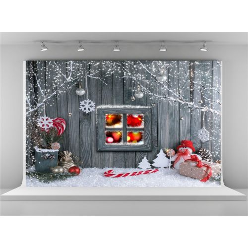  Kate Grey Wood Wall Photography Backdrops White Snowflake Background for Photobooth Cute Snowman Backdrop Shooting (10x10ft)