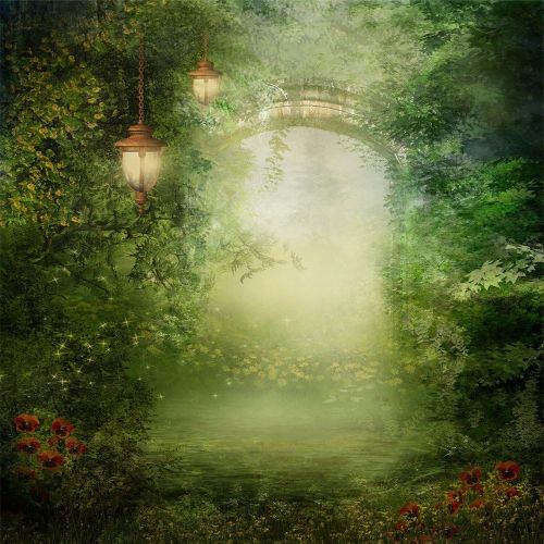  Kate Green Photography Backdrops Dreamlike Fairytale Photo Background 10x10ft Red Flowers Forest Backdrop Photobooth