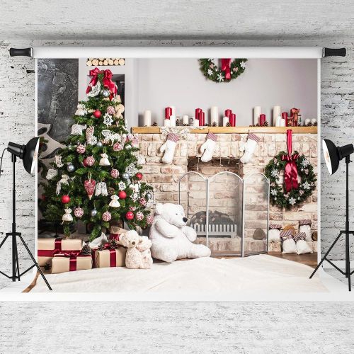  Kate 10x10ft Christmas Backdrop Fireplace Christmas Tree Backdrops Party Decoration Background