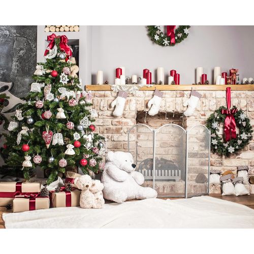  Kate 10x10ft Christmas Backdrop Fireplace Christmas Tree Backdrops Party Decoration Background