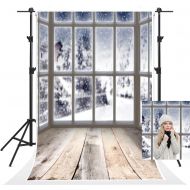 Kate 10x10ft Winter Indoor Photography Backdrops Snow Window Backgrounds Gray Wood Floor for Photography Props Video