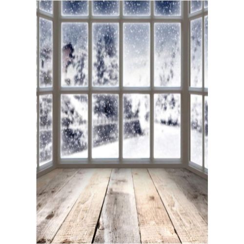  Kate 10x10ft Winter Indoor Photography Backdrops Snow Window Backgrounds Gray Wood Floor for Photography Props Video