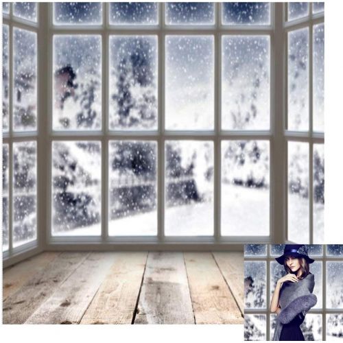  Kate 10x10ft Winter Indoor Photography Backdrops Snow Window Backgrounds Gray Wood Floor for Photography Props Video