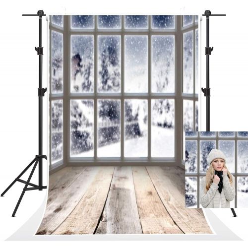  Kate 10x10ft Winter Indoor Photography Backdrops Snow Window Backgrounds Gray Wood Floor for Photography Props Video