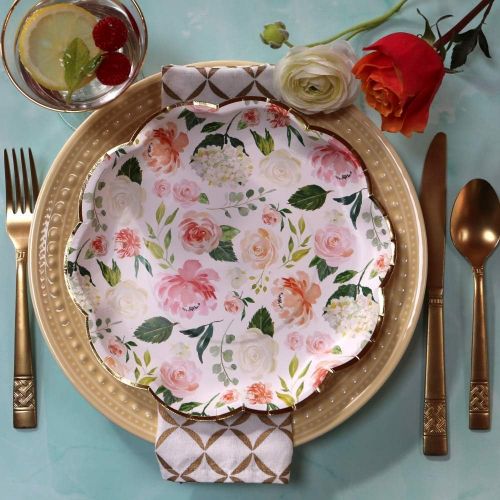  Kate Aspen Floral Paper Plates (Set Of 8), One Size, White/Green/Gold/Pink