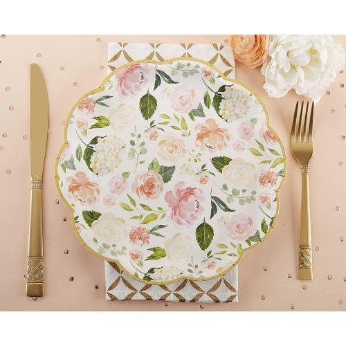  Kate Aspen Floral Paper Plates (Set Of 8), One Size, White/Green/Gold/Pink