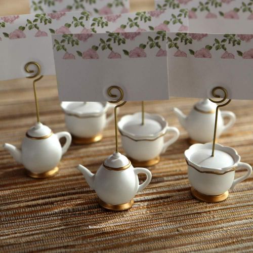  Kate Aspen, Place Card Holders, Tea Time Whimsy, Teapot and Teacup, Place Cards Included, Set of 6