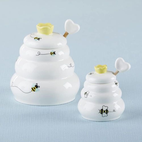  Kate Aspen Sweet As Can Bee Ceramic Honey Pot with Wooden Dipper