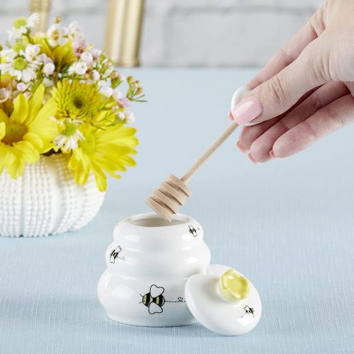  Kate Aspen Sweet As Can Bee Ceramic Honey Pot with Wooden Dipper