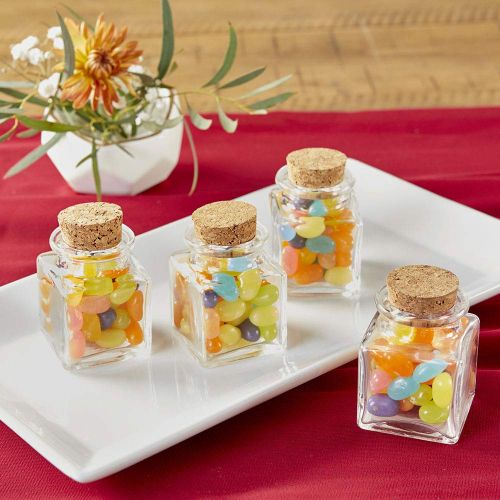  Kate Aspen, Square Glass Favor Jar, with Cork Stopper, Petite Treat, 12 Count