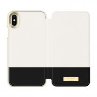 Kate Spade New York Phone Case | for Apple iPhone X and 2018 iPhone XS | Protective Phone Cases with Folio Design and Drop Protection - Color Block CementBlack  Gold Logo Plate