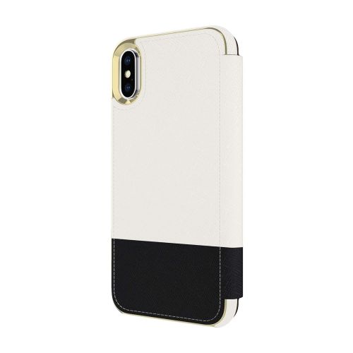 케이트 스페이드 뉴욕 Kate Spade New York Phone Case | for Apple iPhone X and 2018 iPhone XS | Protective Phone Cases with Folio Design and Drop Protection - Color Block CementBlack  Gold Logo Plate