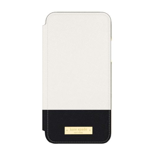 케이트 스페이드 뉴욕 Kate Spade New York Phone Case | for Apple iPhone X and 2018 iPhone XS | Protective Phone Cases with Folio Design and Drop Protection - Color Block CementBlack  Gold Logo Plate