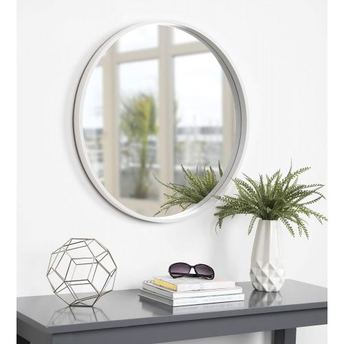  Kate and Laurel Travis Round Wood Accent Wall Mirror, 25.6 Diameter, White