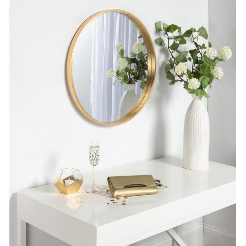  Kate and Laurel Travis Round Wood Accent Wall Mirror, 25.6 Diameter, White