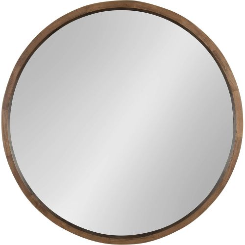  Kate and Laurel Hutton Round Wood Framed Accent Mirror, 30 Diameter, Rustic Brown