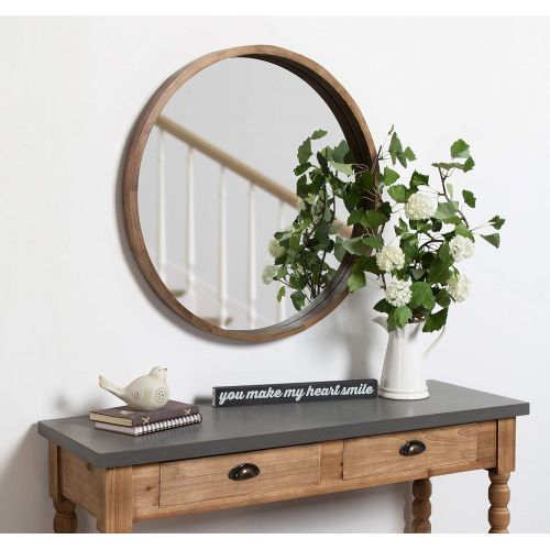  Kate and Laurel Hutton Round Wood Framed Accent Mirror, 30 Diameter, Rustic Brown