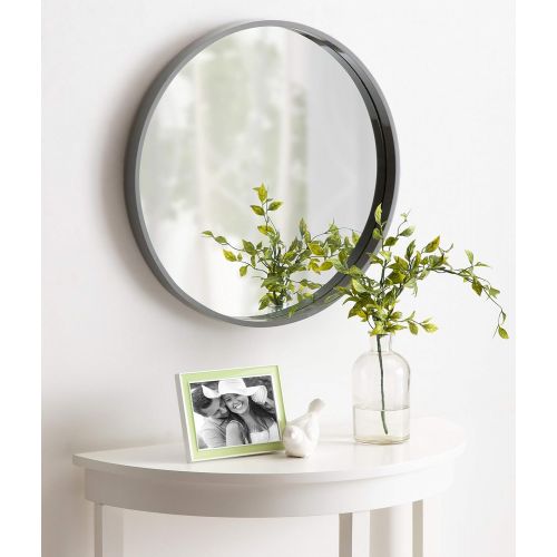  Kate and Laurel Travis Round Wood Accent Wall Mirror, 21.6 Diameter, Gray