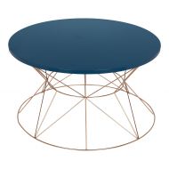 Kate and Laurel Mendel Round Metal Coffee Table, Blue Top with Rose Gold Base
