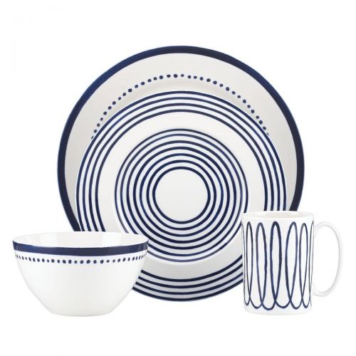 케이트 스페이드 뉴욕 Kate Spade New York Charlotte Street West Dinnerware 4-Piece Place Setting, Blue and White