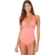 Kate Spade New York Tortoise Heart Buckle Halter One-Piece w/Removable Soft Cups Ties at Neck