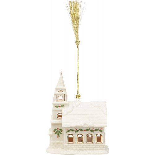 케이트 스페이드 뉴욕 Lenox Christmas Village Church Lighted Ornament, 0.50 LB, Ivory