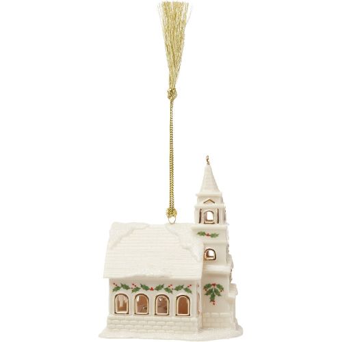 케이트 스페이드 뉴욕 Lenox Christmas Village Church Lighted Ornament, 0.50 LB, Ivory