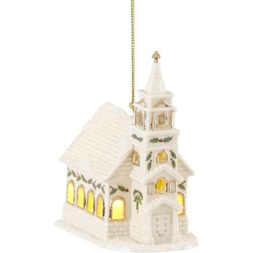 케이트 스페이드 뉴욕 Lenox Christmas Village Church Lighted Ornament, 0.50 LB, Ivory