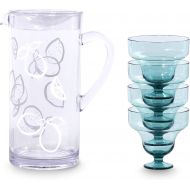 [아마존베스트]Kate Spade New York Margarita Party Kit with Acrylic Pitcher and 4 Cups, Compact Entertaining Set, Hard Plastic Glasses Hold 9 Ounces Each, Light Blue