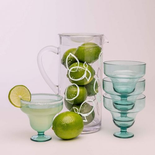 케이트 스페이드 뉴욕 [아마존베스트]Kate Spade New York Margarita Party Kit with Acrylic Pitcher and 4 Cups, Compact Entertaining Set, Hard Plastic Glasses Hold 9 Ounces Each, Light Blue