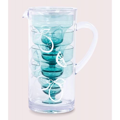 케이트 스페이드 뉴욕 [아마존베스트]Kate Spade New York Margarita Party Kit with Acrylic Pitcher and 4 Cups, Compact Entertaining Set, Hard Plastic Glasses Hold 9 Ounces Each, Light Blue