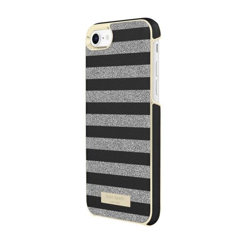 케이트 스페이드 뉴욕 Kate Spade New York Wrap Glitter Stripe Case, iPhone 8, Black SaffianoSilver Glitter