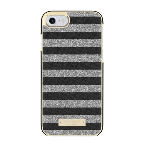 케이트 스페이드 뉴욕 Kate Spade New York Wrap Glitter Stripe Case, iPhone 8, Black SaffianoSilver Glitter