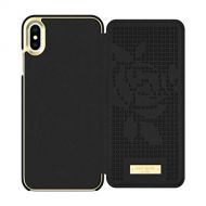 Kate Spade New York Phone Case | for Apple iPhone Xs Max | Protective Phone Cases with Folio Design and Drop Protection - Perforated Rose Black/Gold Logo Plate
