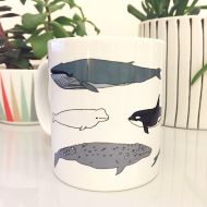 Katebroughton Whale illustrated mug - wildlife / nature / ocean printed gift - orca - narwhal - blue whale