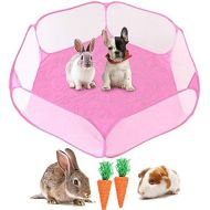 kathson Small Animals Cage Tent, Breathable and Transparent Reptiles Cage, Folding Exercise Playpen Pop Open Outdoor/Indoor Portable Fence with Chewing Toys for Guinea Pig Hamster
