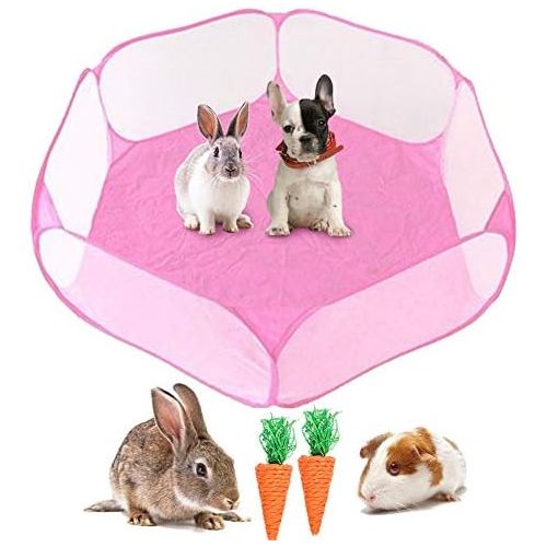  kathson Small Animals Cage Tent, Breathable and Transparent Reptiles Cage, Folding Exercise Playpen Pop Open Outdoor/Indoor Portable Fence with Chewing Toys for Guinea Pig Hamster