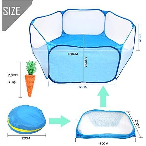  kathson Small Animals Cage Tent, Breathable and Transparent Reptiles Cage, Folding Exercise Playpen Pop Open Outdoor/Indoor Portable Fence with Chewing Toys for Guinea Pig Hamster