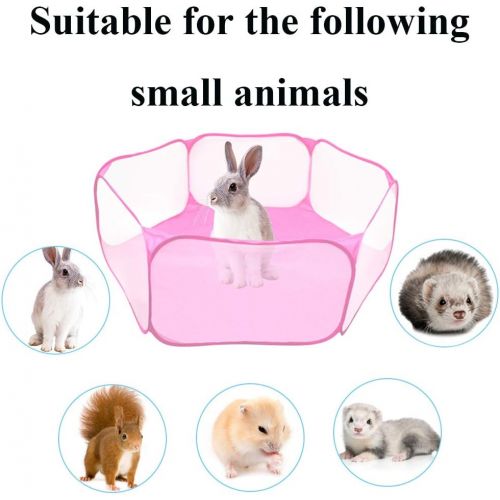  kathson Small Animals Cage Tent, Breathable and Transparent Reptiles Cage, Folding Exercise Playpen Pop Open Outdoor/Indoor Portable Fence with Chewing Toys for Guinea Pig Hamster